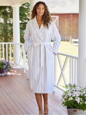 Vermont Country Store Classic Seersucker Wrap Robe Rainbow Stripes Size 1X